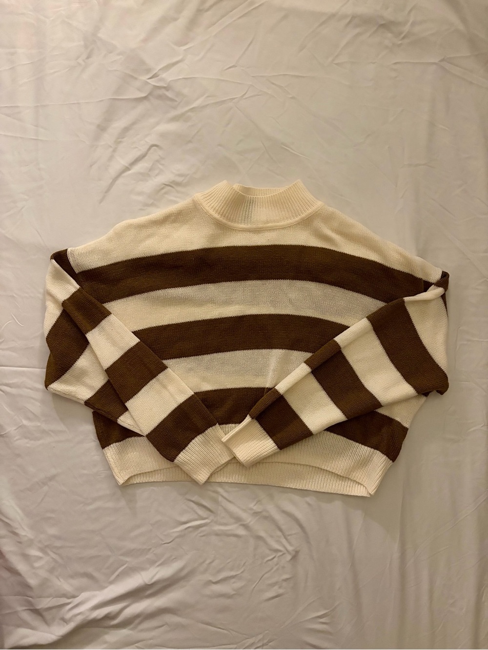 Divided Cream and Brown Striped Cropped Knit Sweater